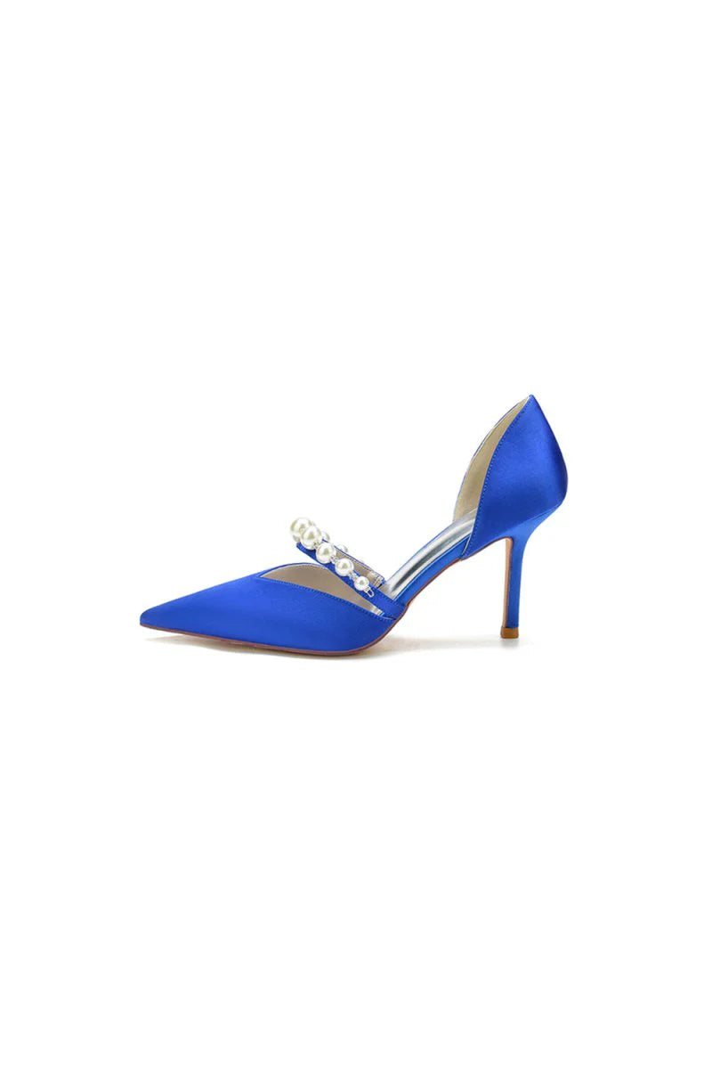 Party Pearl Strap Pointed Toe Satin High Heels