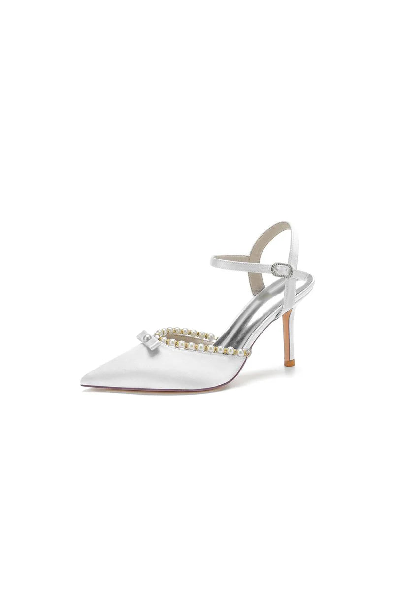 Pearl Cocktail Pointed Toe Buckle Strap Heels