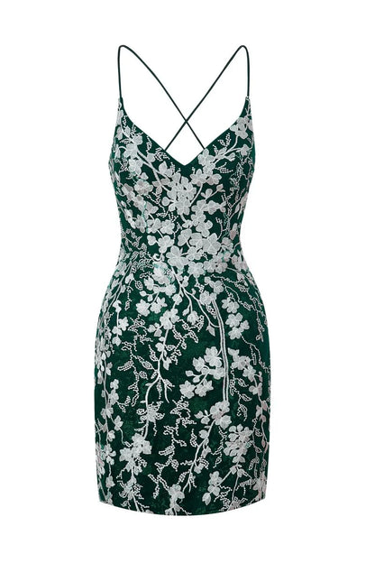 Sheath Short Spaghetti Straps Lace Homecoming Dress