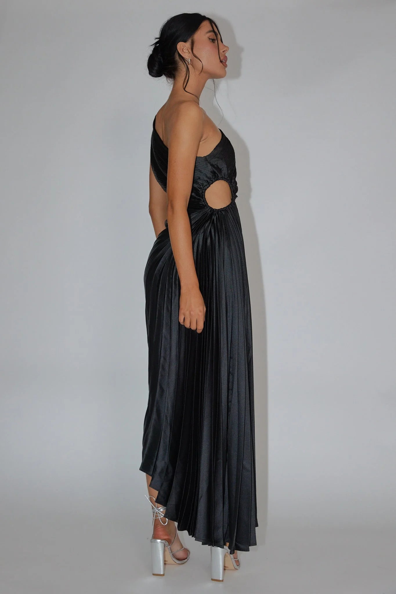 Panama Maxi Dress Navy Pleated Dress With Side Cut Out