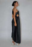 Panama Maxi Dress Navy Pleated Dress With Side Cut Out