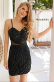 4207 Primavera Beaded Short Dress with Sheer Accents