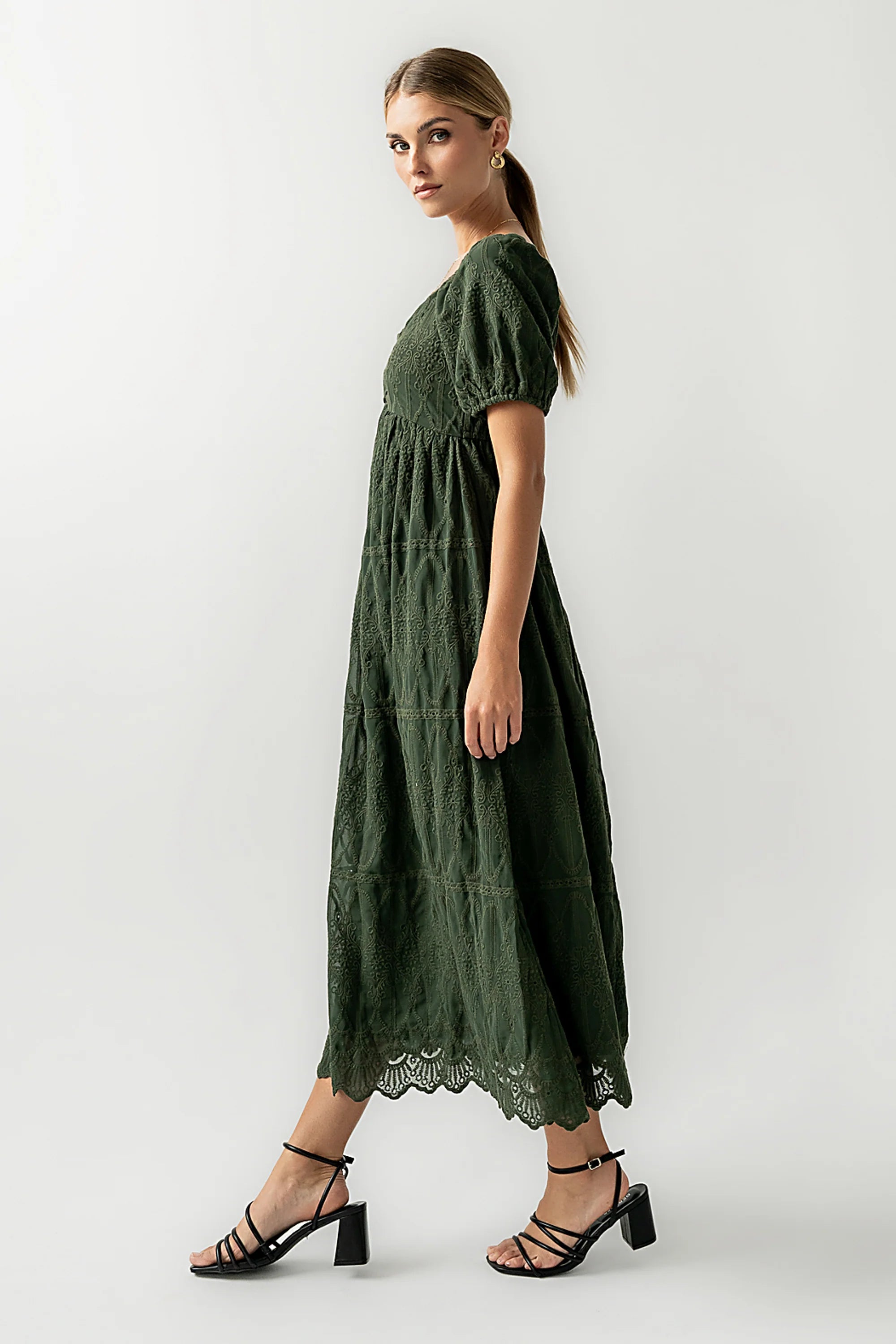 Luca Embroidered Maxi Dress in Hunter Green FINAL SALE