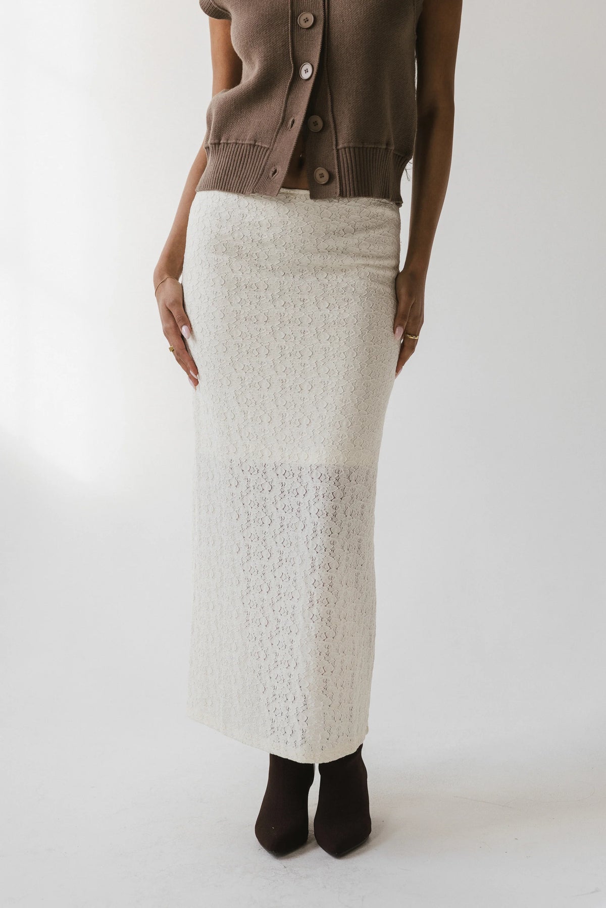 Jozette Lace Midi Skirt in Ivory