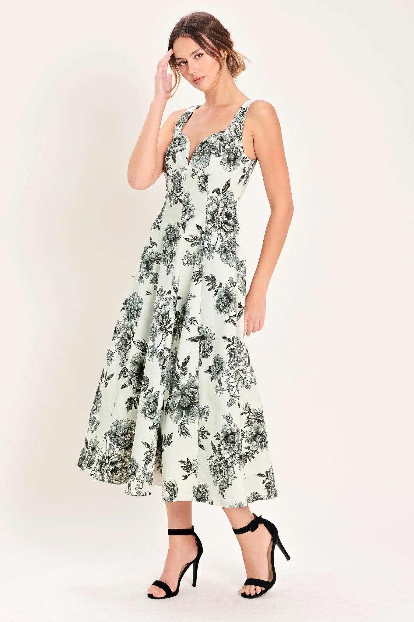 FOREVER YOUNG BLACK FLORAL MIDI DRESS