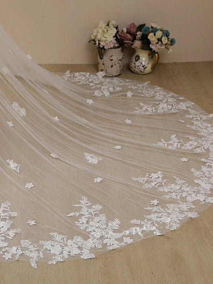 Delicate Flower Lace Cathedral Veil Bridal Veil Wedding Veil