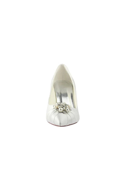 Wedding Shoes Close Toe Stiletto Heel Satin With Rhinestone Ruffles