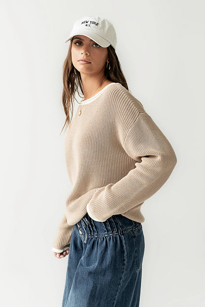 Mandy Contrast Sweater in Tan FINAL SALE