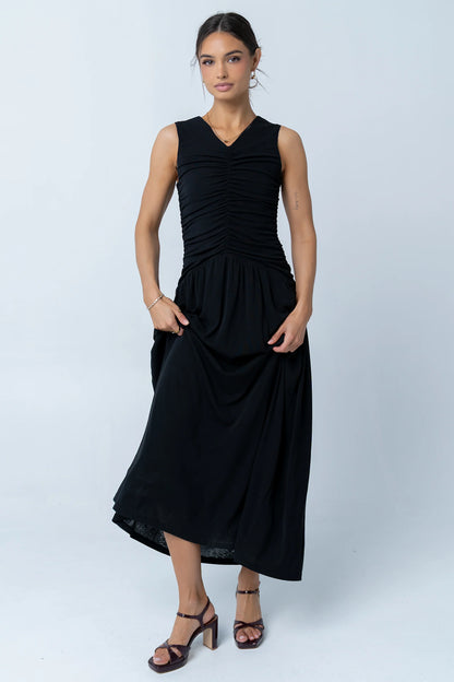 Kandi Ruched Maxi Dress in Black