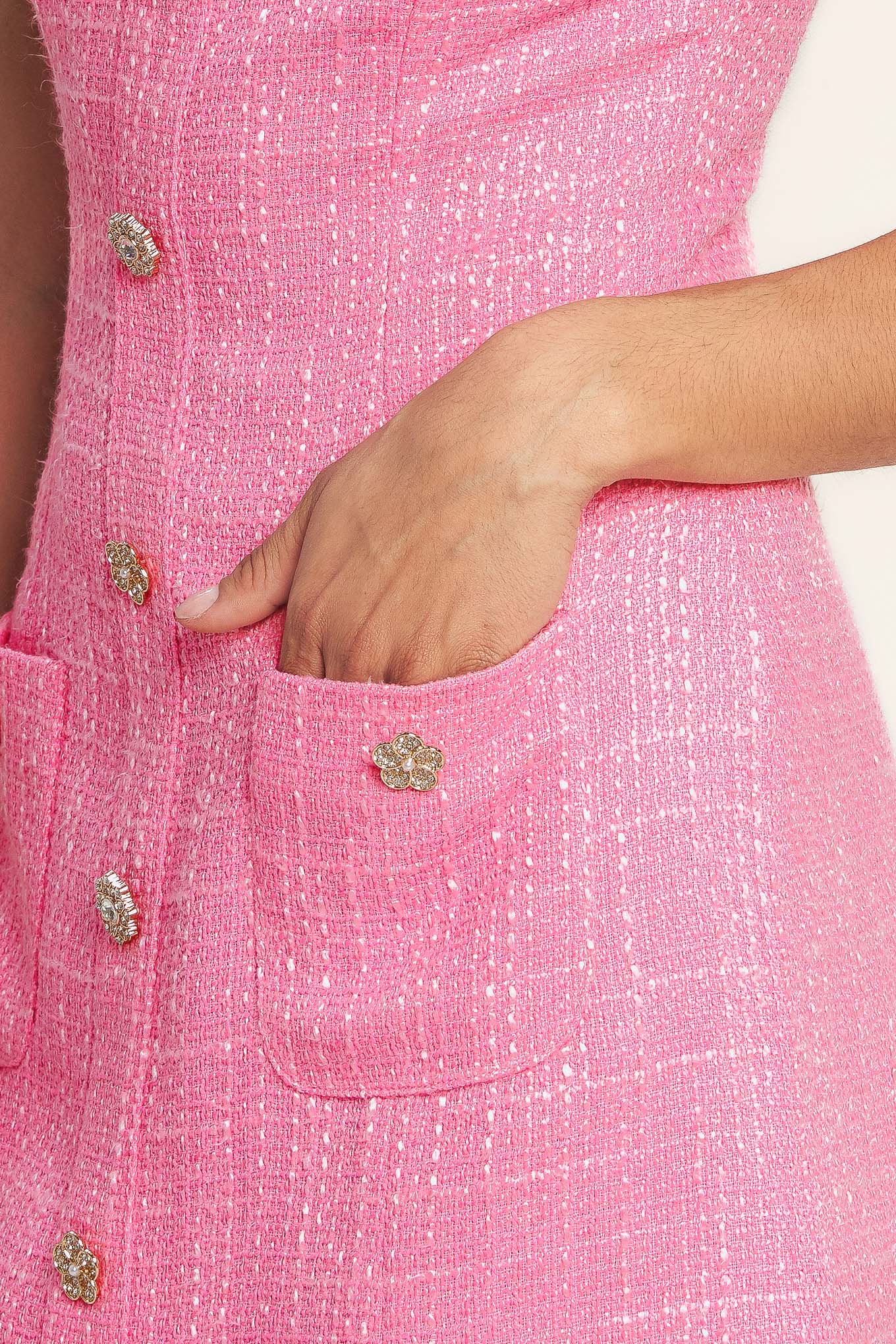 MAIN CHARACTER MOMENT PINK TWEED MINI DRESS