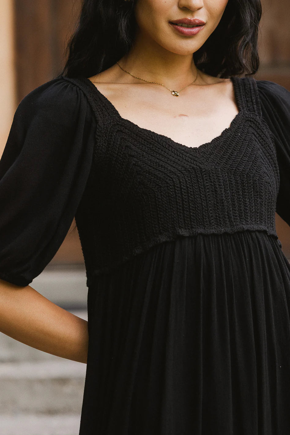 Nina Crocheted Midi Dress in Black FINAL SALE