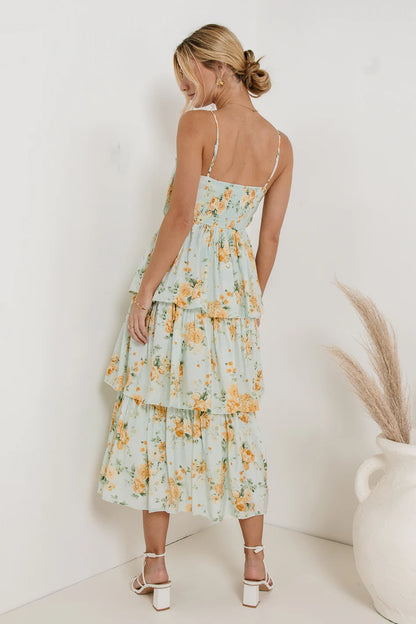 Ava Floral Midi Dress in Sage FINAL SALE
