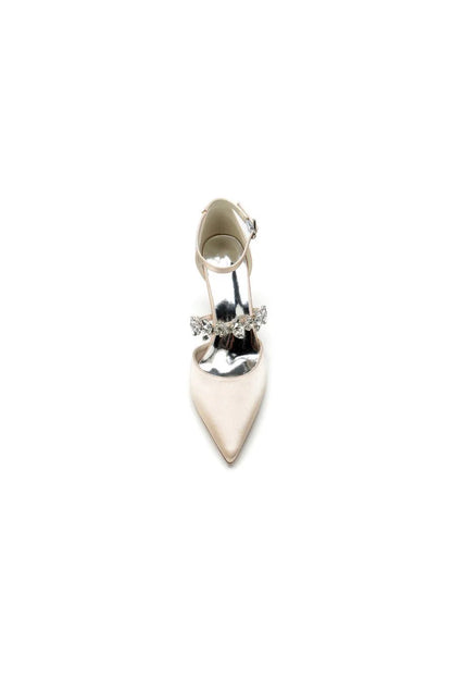Satin Pointed Toe Rhinestone Strappy Chunky Heels