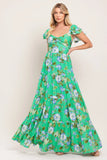 FRESH BLOSSOM GREEN FLORAL MAXI DRESS