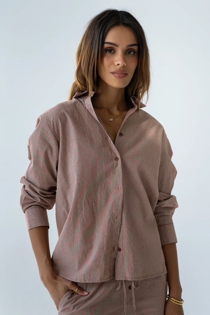 Hailey Striped Button Up in Mauve