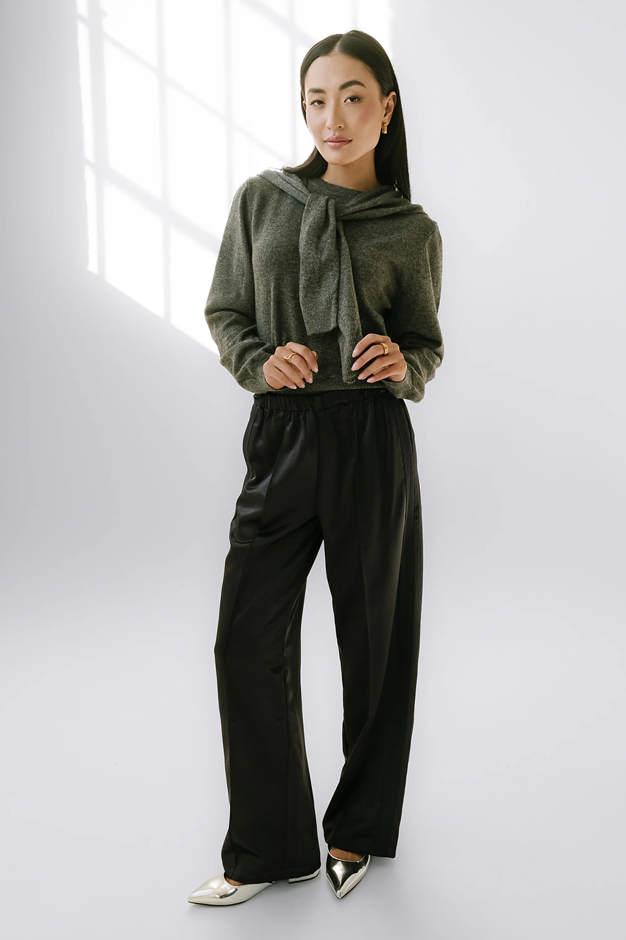 Gemma Satin Wide Leg Pants in Black FINAL SALE