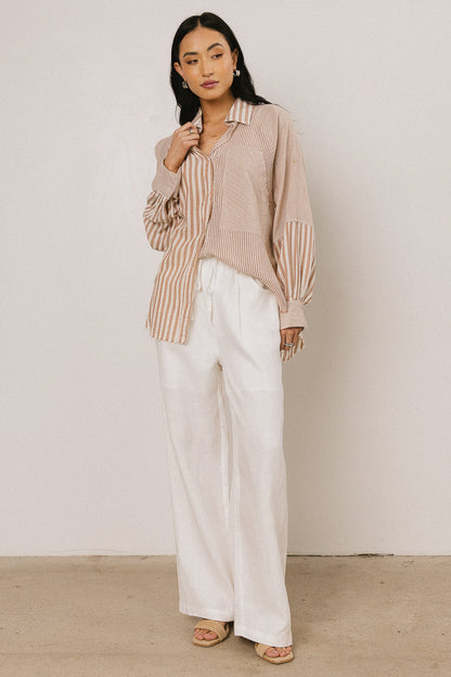 Gia Striped Button Up in Taupe FINAL SALE