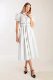 VINTAGE VIBES PUFF SLEEVE MIDI DRESS WHITE