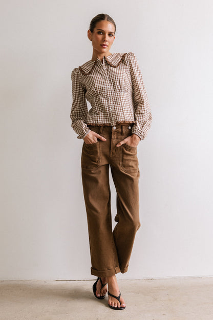 Brenna Gingham Blouse in Mocha FINAL SALE
