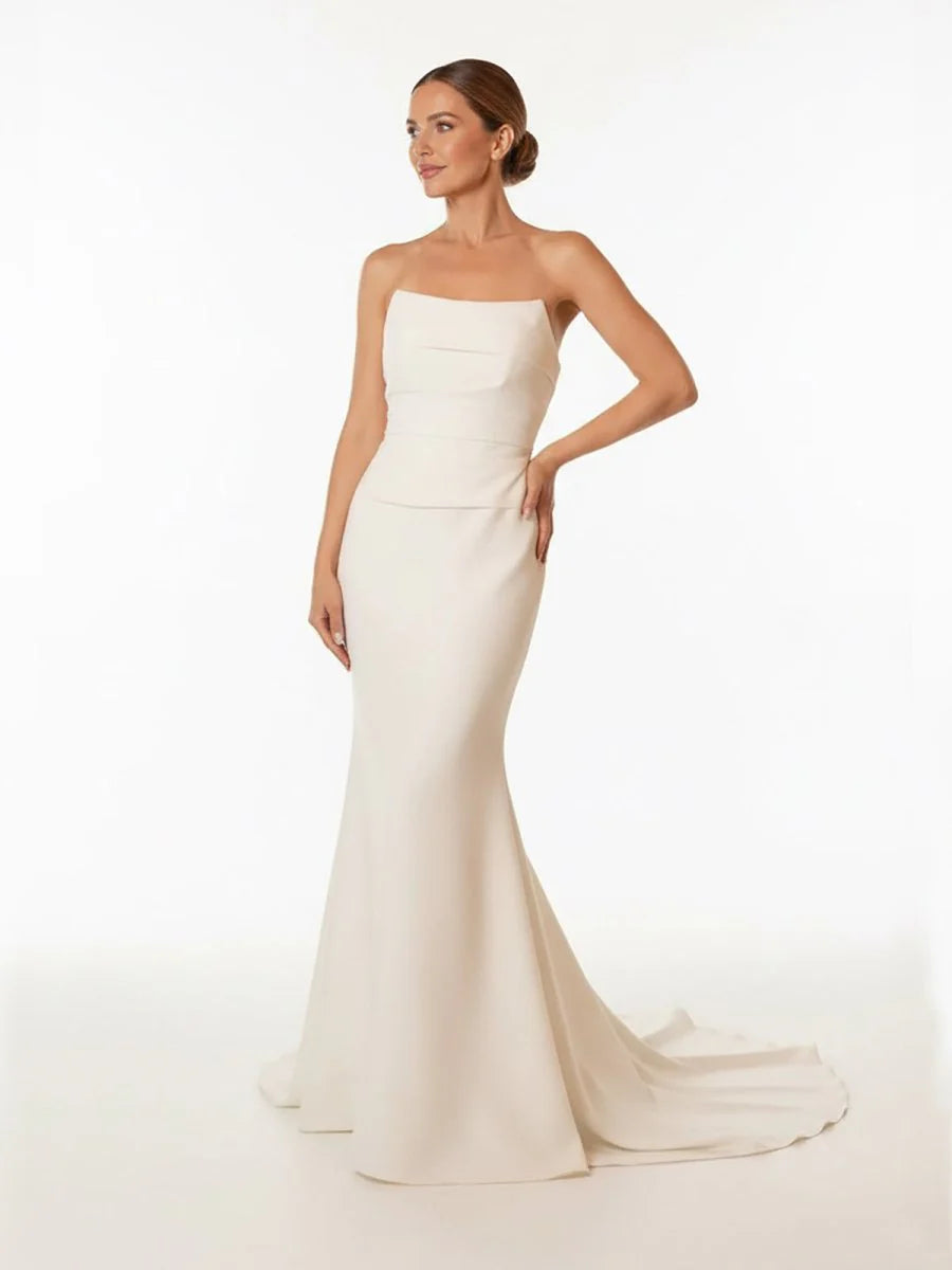 Elegant Mermaid Strapless Elastic Satin Wedding Dresses with Train