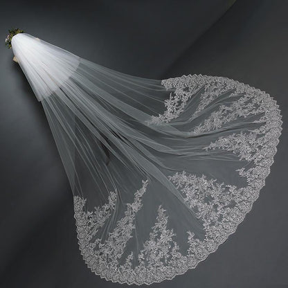 Ivory Lace Cathedral Veil with Blusher Long Wedding Veil