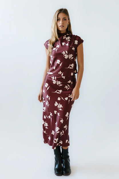 Carsyn Floral Maxi Skirt in Red Brown