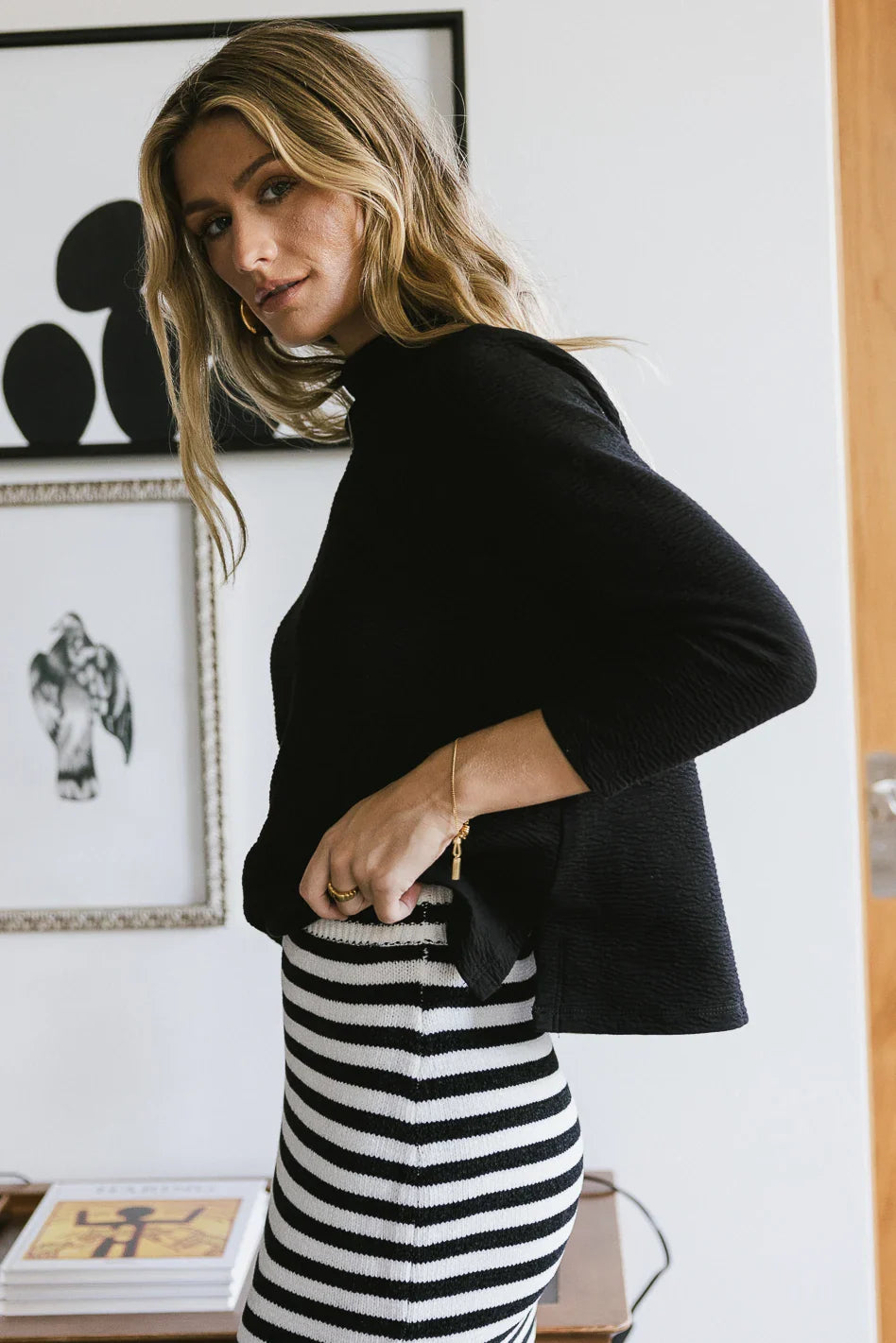 Textured Mock Neck Top in Black FINAL SALE