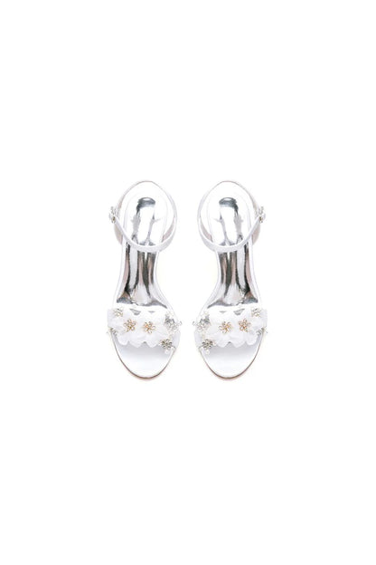 Open Toe Floral Beading Stiletto Heels