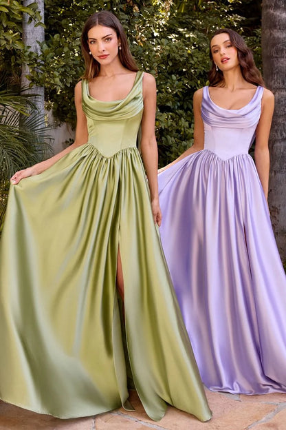 BEATRICE GOWN A LINE DRESS WITH DRAPED COWL BACK