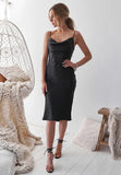 Aspen Midi Dress Black Satin Slip Dress