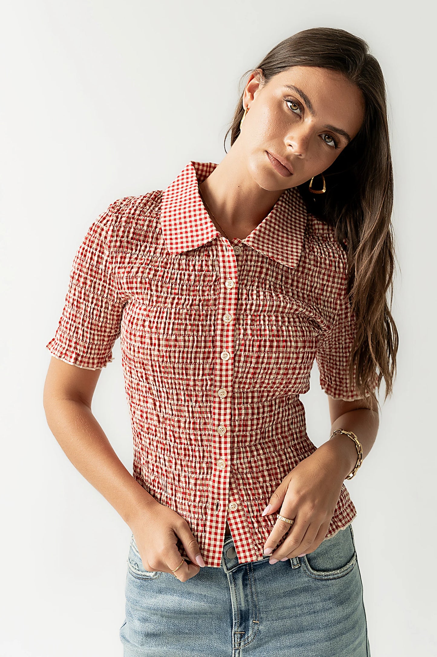 Connie Gingham Blouse in Red FINAL SALE