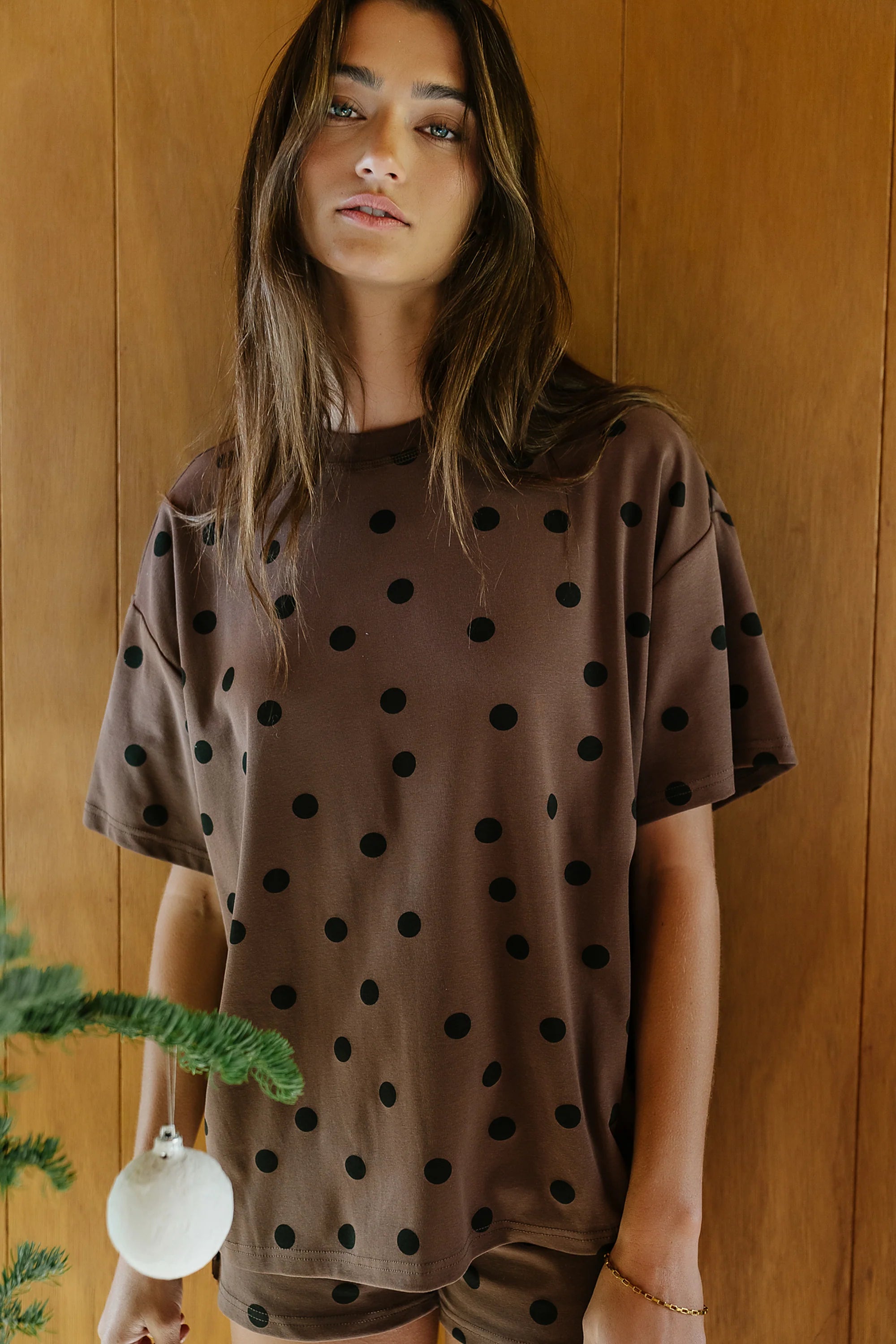 James Polka Dot Tee in Brown FINAL SALE
