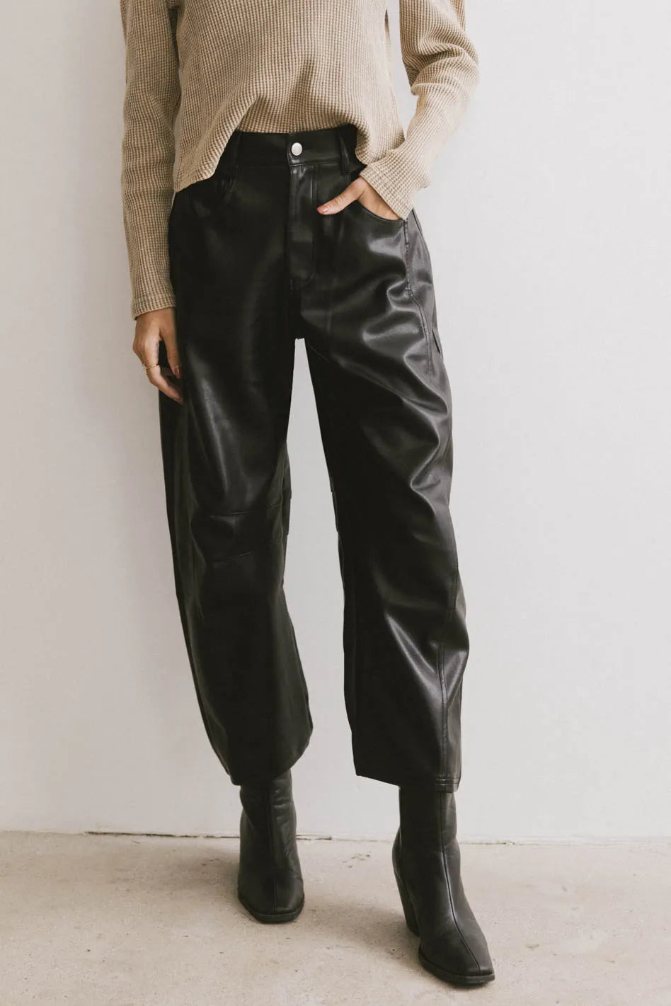 Taron Vegan Leather Barrel Jeans FINAL SALE