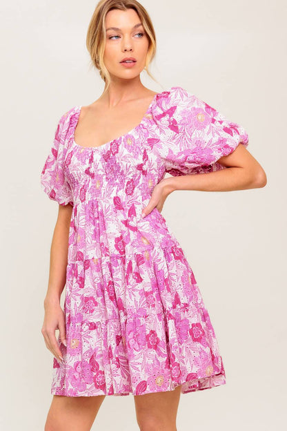 PRETTY IN PINK EYELET MINI DRESS