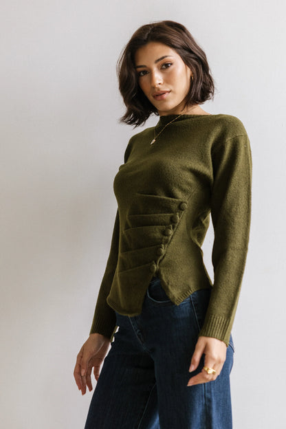 Jerzey Asymmetrical Sweater in Olive FINAL SALE