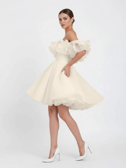 A Line Off The Shoulder Sleeveless Short Mini Organza Wedding Dresses