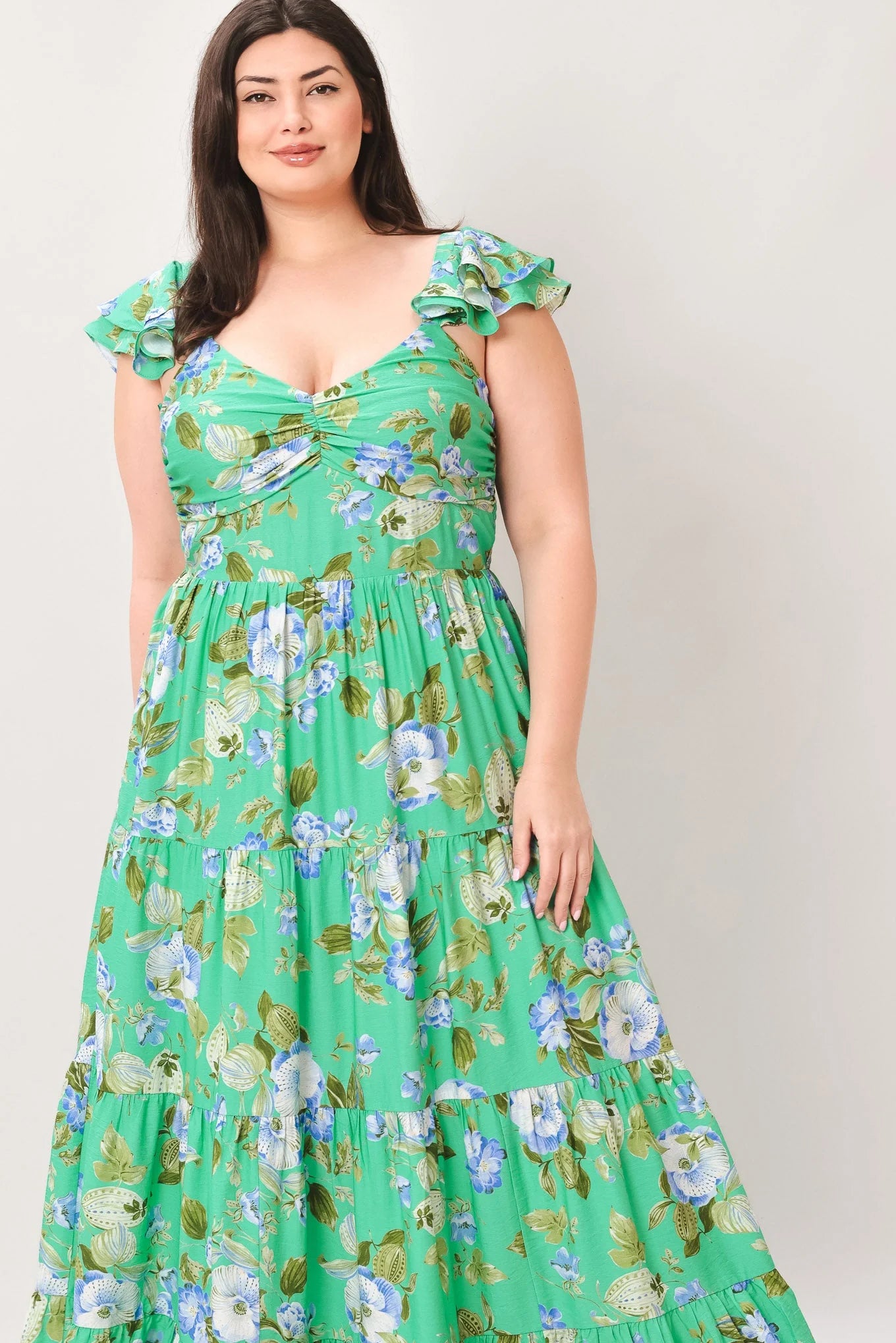 FRESH BLOSSOM GREEN FLORAL MAXI DRESS