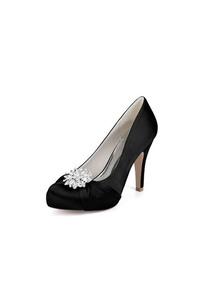 Silver High Heels with Crystal Bow Decoration