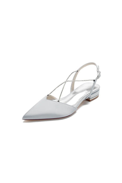 Satin Pointed Toe Beading Buckle Kitten Heels