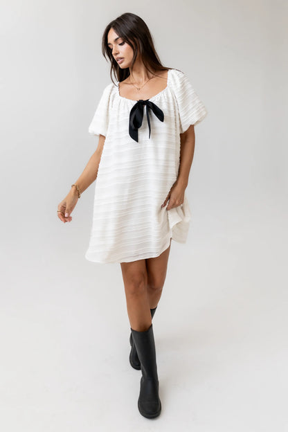 Minnie Textured Baby Doll Dress in Ivory FINAL SALE