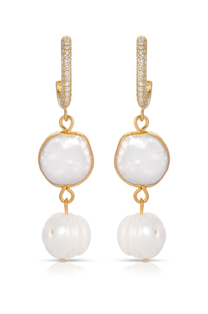 Dangling Freshwater Pearl Huggie Hoop Earrings