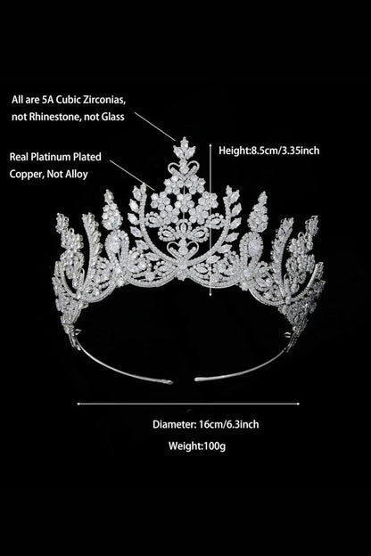 Silver Cubic Zirconia Tall Queen Round Tiara