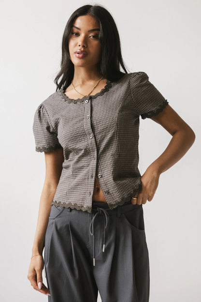 Serra Lace Trim Blouse in Charcoal FINAL SALE
