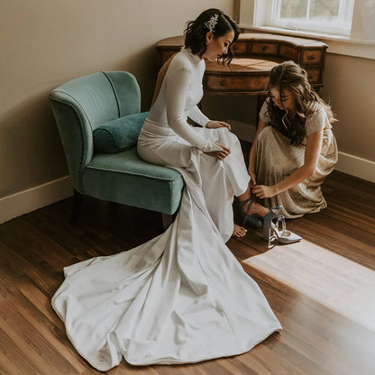 Mermaid White Open Back High Neck Wedding Dress