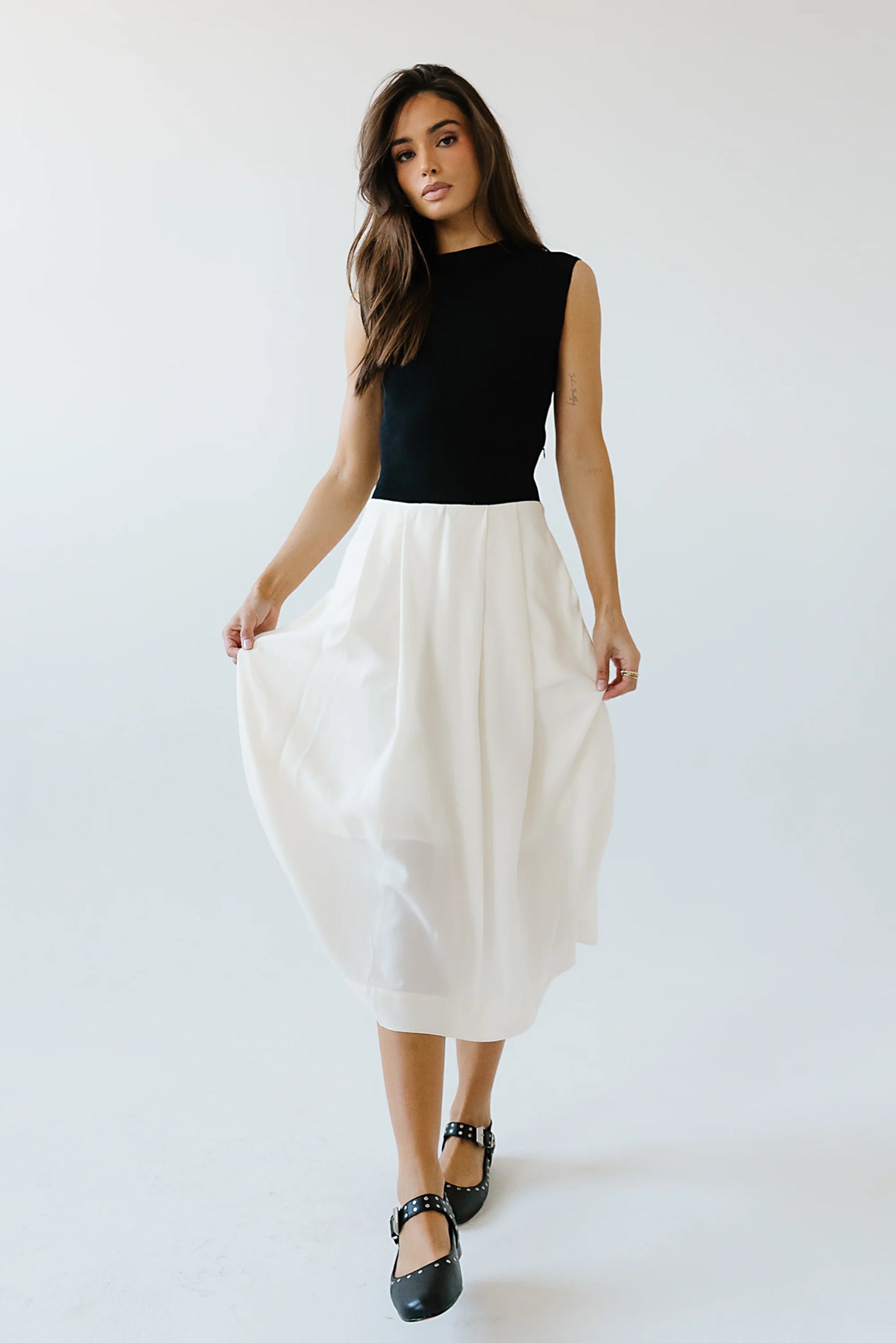 Tristan Mixed Media Midi Dress in Ivory FINAL SALE