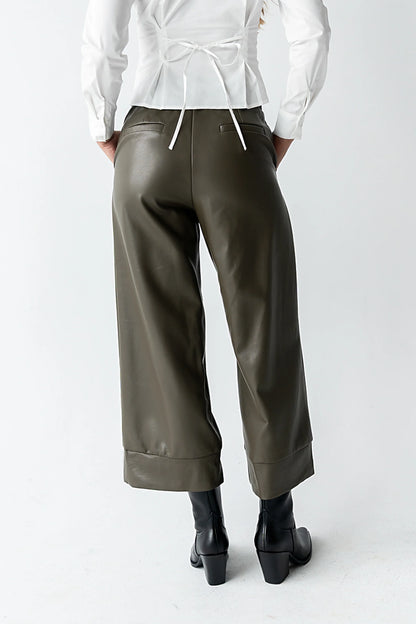 Ulani Vegan Leather Pants in Olive FINAL SALE