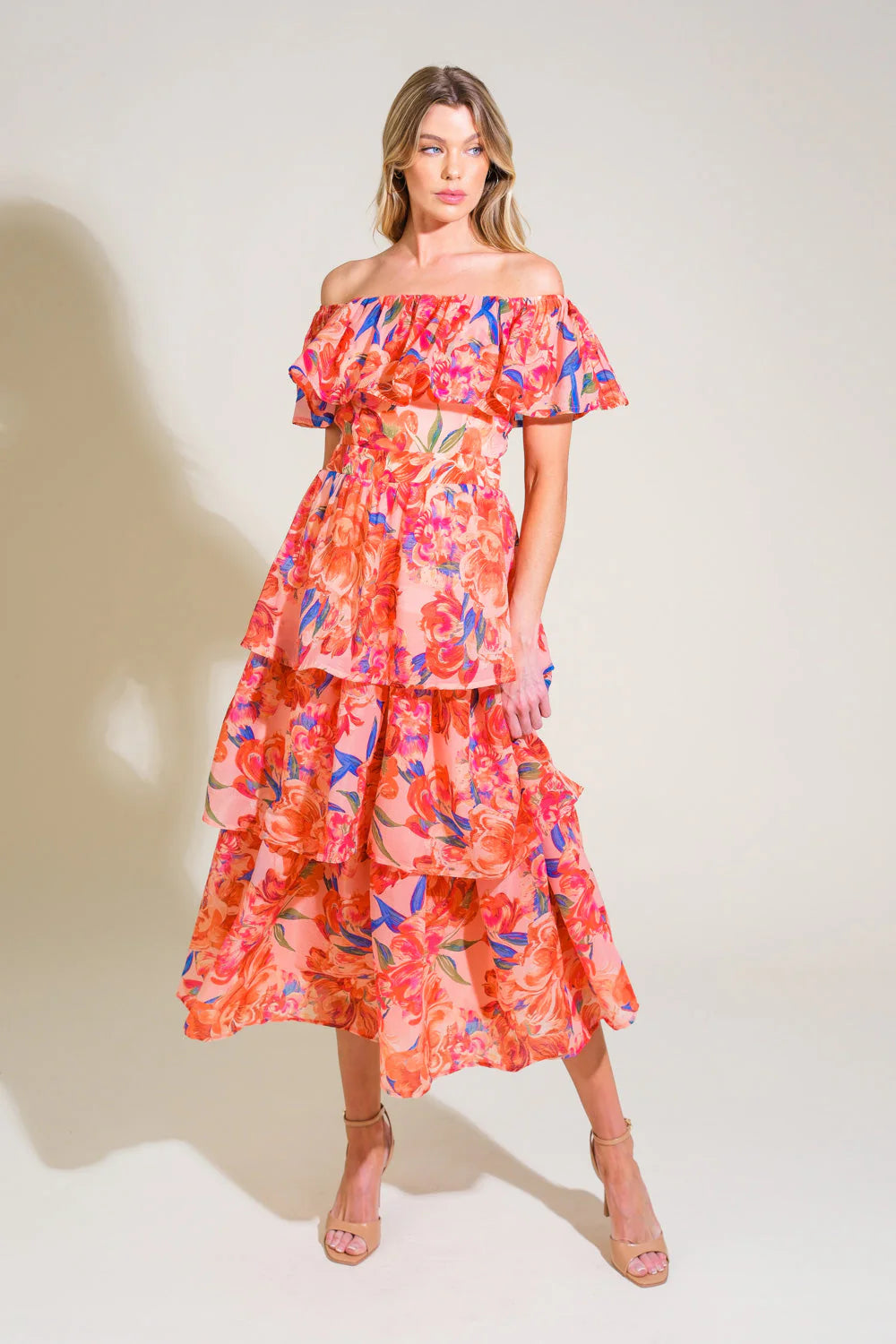 STROLL THE AVENUES MIDI DRESS PEACH FINAL SALE