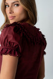 Chrissy Lace Trim Blouse in Burgundy