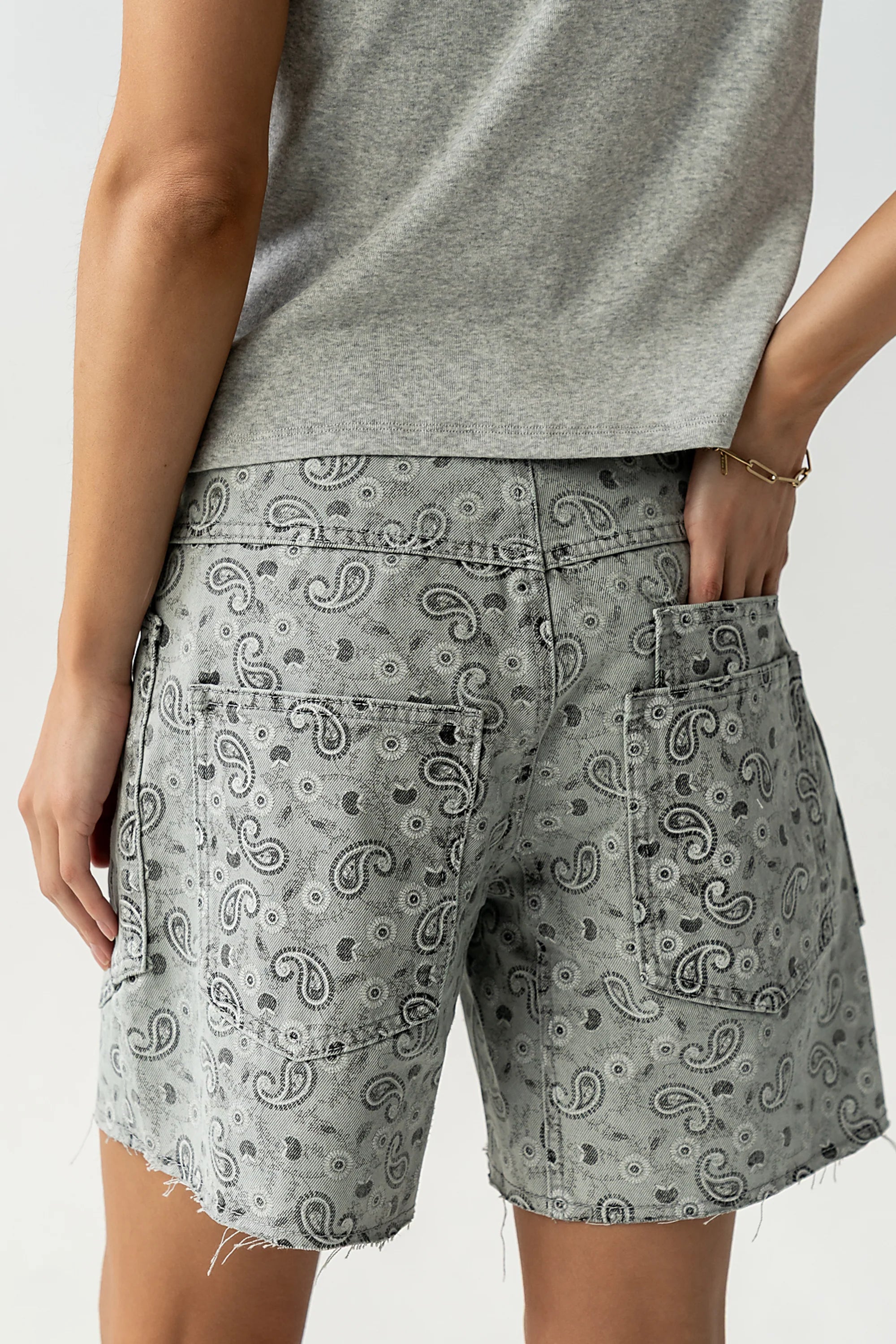 Finneas Denim Shorts in Grey Paisley