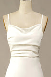Simple Spaghetti Straps Long Soft Satin Ivory Mermaid Beach Wedding Dresses